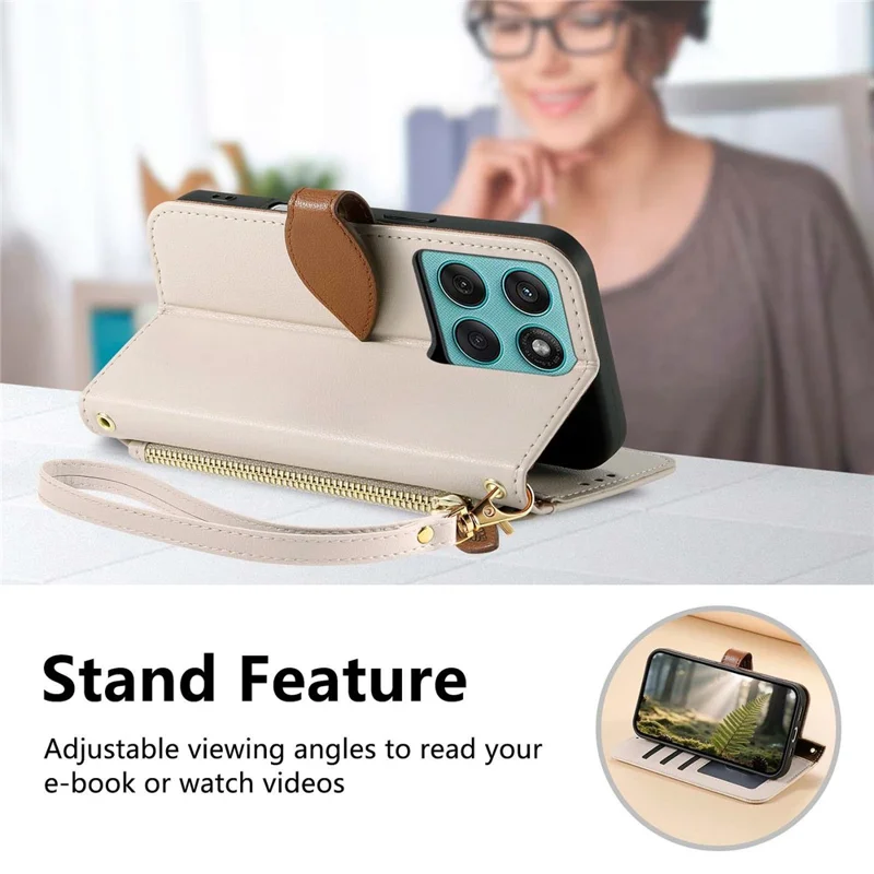 Custodia in piedi per Motorola Edge 60 Fusion 5G / Edge 60 5G Custodia in pelle a forma di foglia con chiusura magnetica e cinturino da polso - Beige