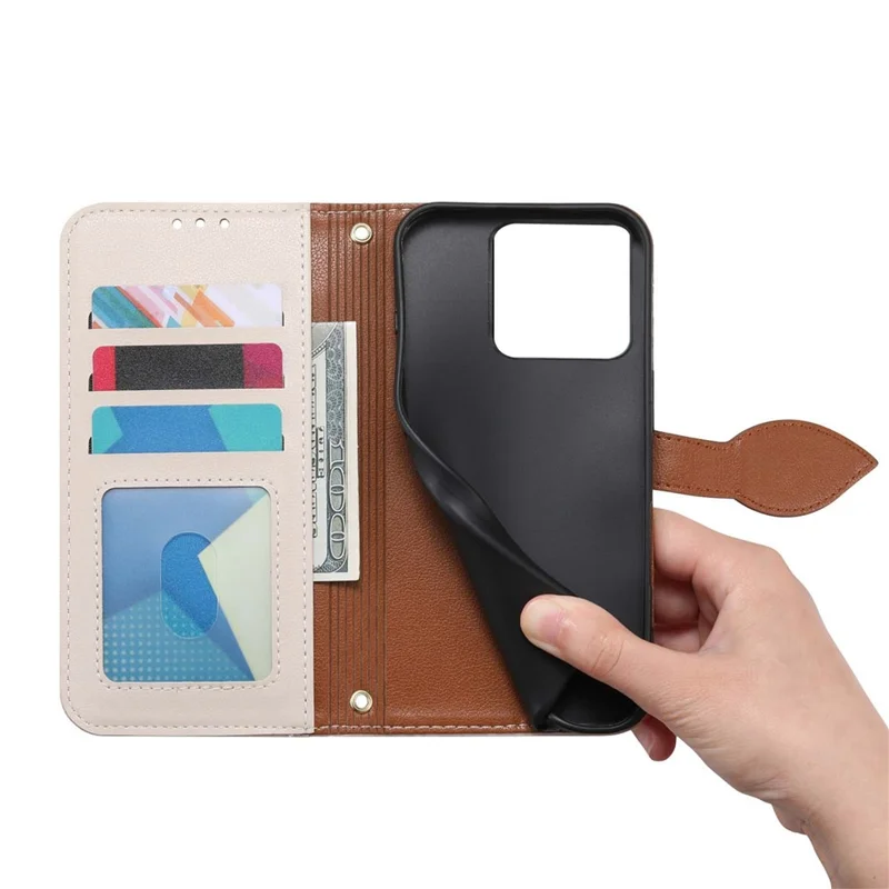 For Motorola Moto G56 5G Stand Case Leaf Shape Magnetic Clasp Leather Phone Cover with Hand Strap - Beige