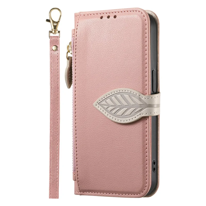 Samsung Galaxy S24 Ultra Ständer Hülle Blattform Magnetischer Verschluss Leder Handyhülle mit Handschlaufe - Roségold