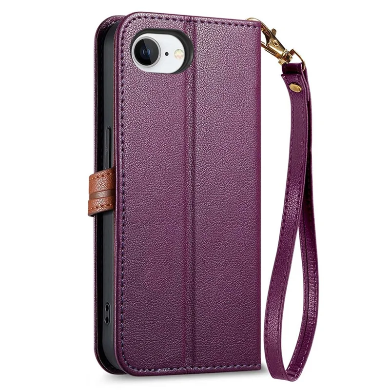 For iPhone 17e / 16e Stand Case Leaf Shape Magnetic Clasp Leather Phone Cover with Hand Strap - Purple