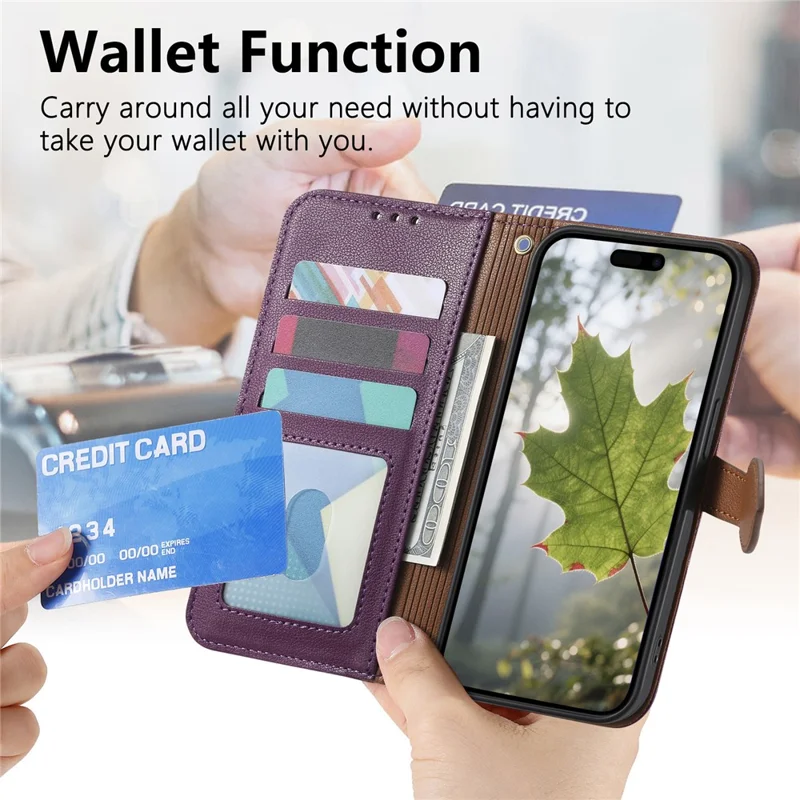 For iPhone 17e / 16e Stand Case Leaf Shape Magnetic Clasp Leather Phone Cover with Hand Strap - Purple