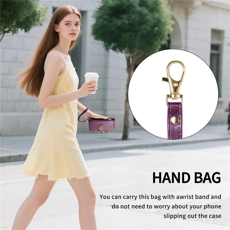 For iPhone 17e / 16e Stand Case Leaf Shape Magnetic Clasp Leather Phone Cover with Hand Strap - Purple