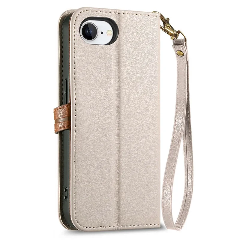 For iPhone 17e / 16e Stand Case Leaf Shape Magnetic Clasp Leather Phone Cover with Hand Strap - Beige