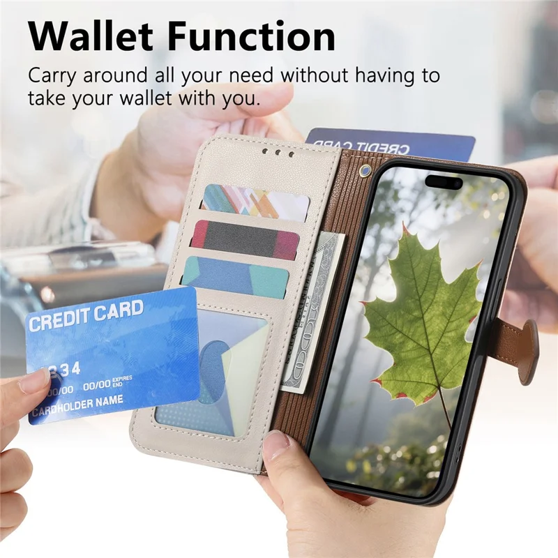 For iPhone 17e / 16e Stand Case Leaf Shape Magnetic Clasp Leather Phone Cover with Hand Strap - Beige