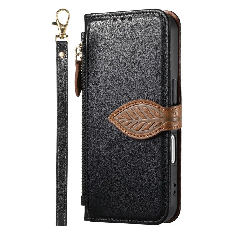 iPhone Air Ständer Hülle Blattform Magnetverschluss Leder Handyhülle mit Handschlaufe - Schwarz