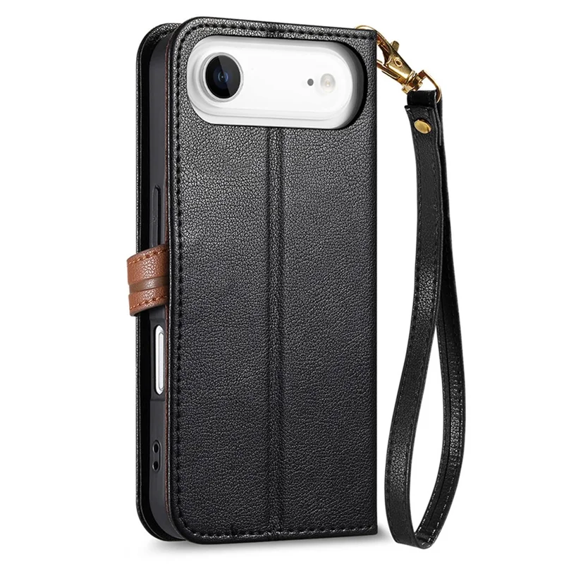 iPhone Air Ständer Hülle Blattform Magnetverschluss Leder Handyhülle mit Handschlaufe - Schwarz