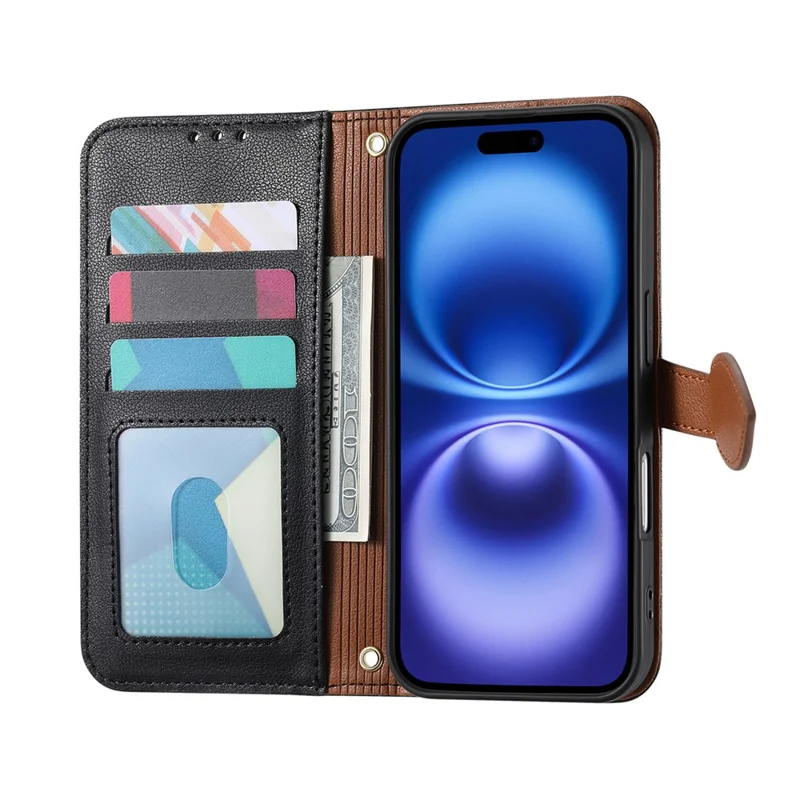 iPhone Air Ständer Hülle Blattform Magnetverschluss Leder Handyhülle mit Handschlaufe - Schwarz