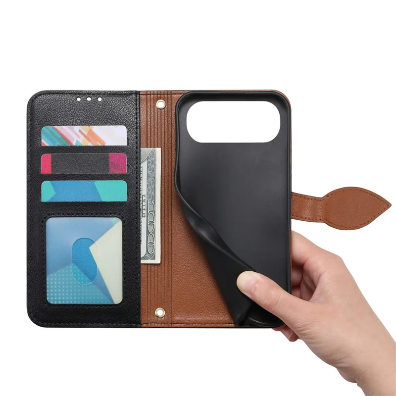 iPhone Air Ständer Hülle Blattform Magnetverschluss Leder Handyhülle mit Handschlaufe - Schwarz