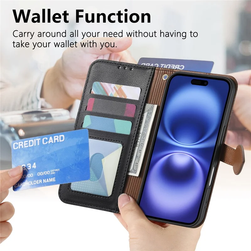 iPhone Air Ständer Hülle Blattform Magnetverschluss Leder Handyhülle mit Handschlaufe - Schwarz