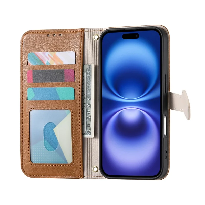 For iPhone 17 Pro Max Stand Case Leaf Shape Magnetic Clasp Leather Phone Cover with Hand Strap - Brown