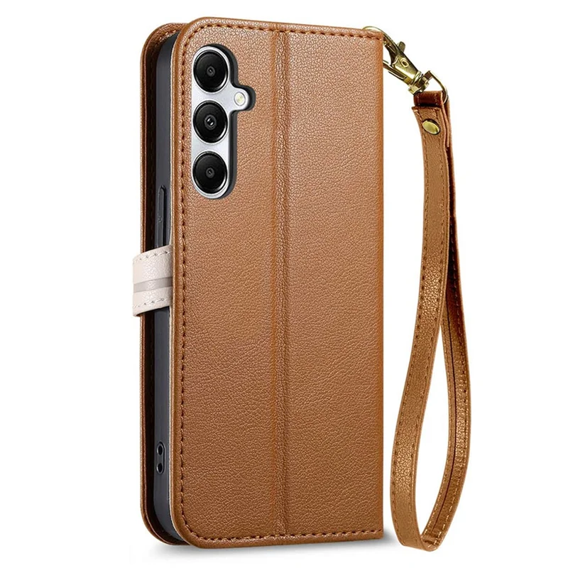 Stand Case for Samsung Galaxy A36 5G  /  Galaxy A56 5G Leaf Shape Magnetic Clasp Leather Phone Cover with Hand Strap - Brown