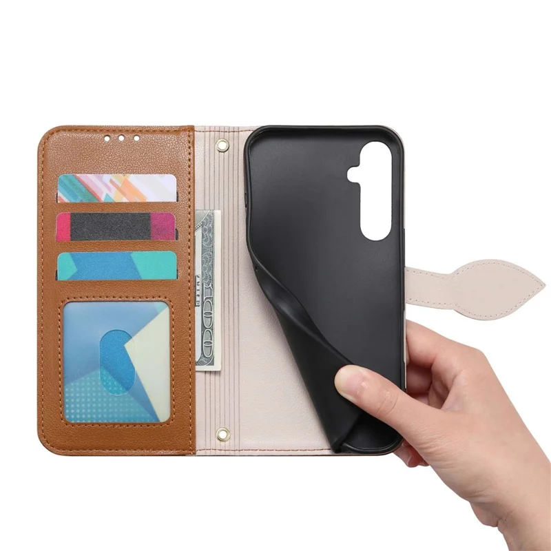 Stand Case for Samsung Galaxy A36 5G  /  Galaxy A56 5G Leaf Shape Magnetic Clasp Leather Phone Cover with Hand Strap - Brown