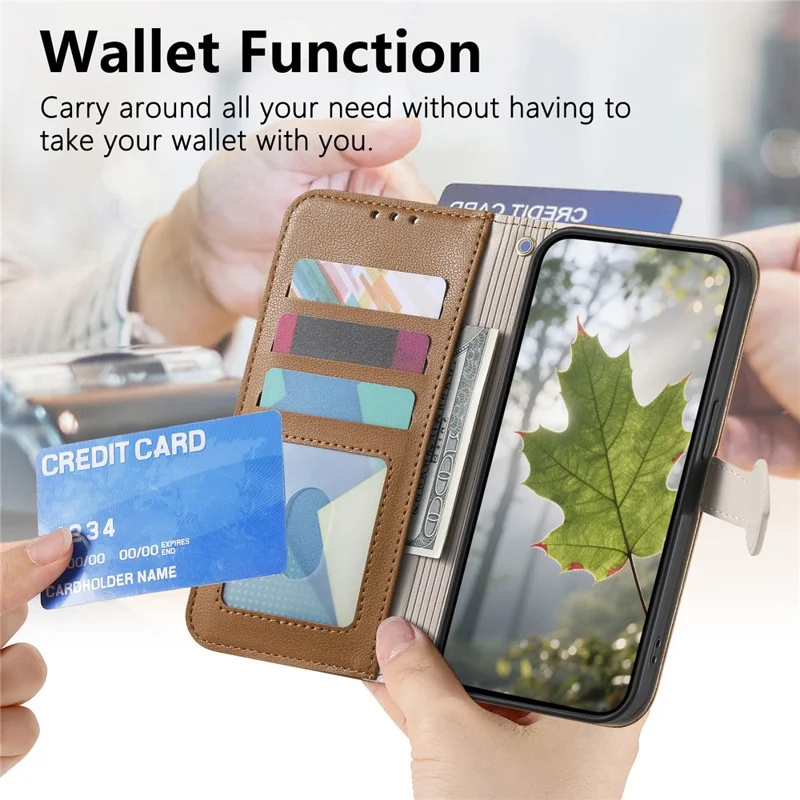 Stand Case for Samsung Galaxy A36 5G  /  Galaxy A56 5G Leaf Shape Magnetic Clasp Leather Phone Cover with Hand Strap - Brown