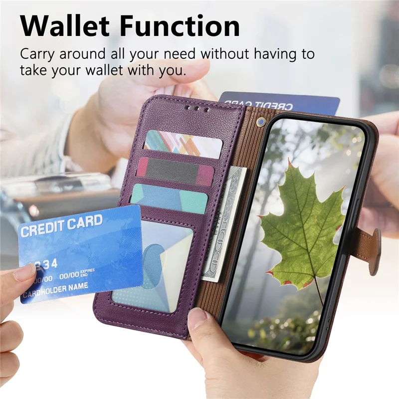 For Samsung Galaxy S24 FE Stand Case Leaf Shape Magnetic Clasp Leather Phone Cover with Hand Strap - Purple