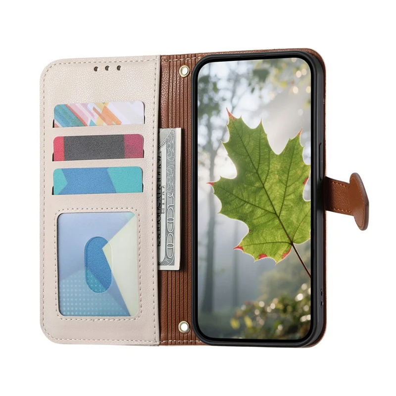 For Samsung Galaxy S25 Edge Stand Case Leaf Shape Magnetic Clasp Leather Phone Cover with Hand Strap - Beige