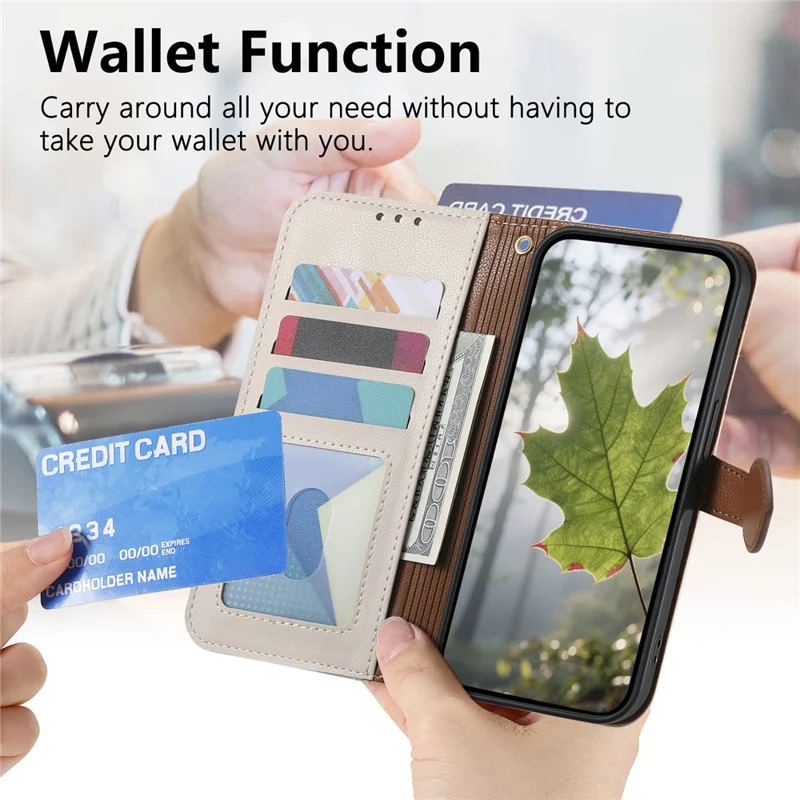 For Samsung Galaxy S25 Edge Stand Case Leaf Shape Magnetic Clasp Leather Phone Cover with Hand Strap - Beige