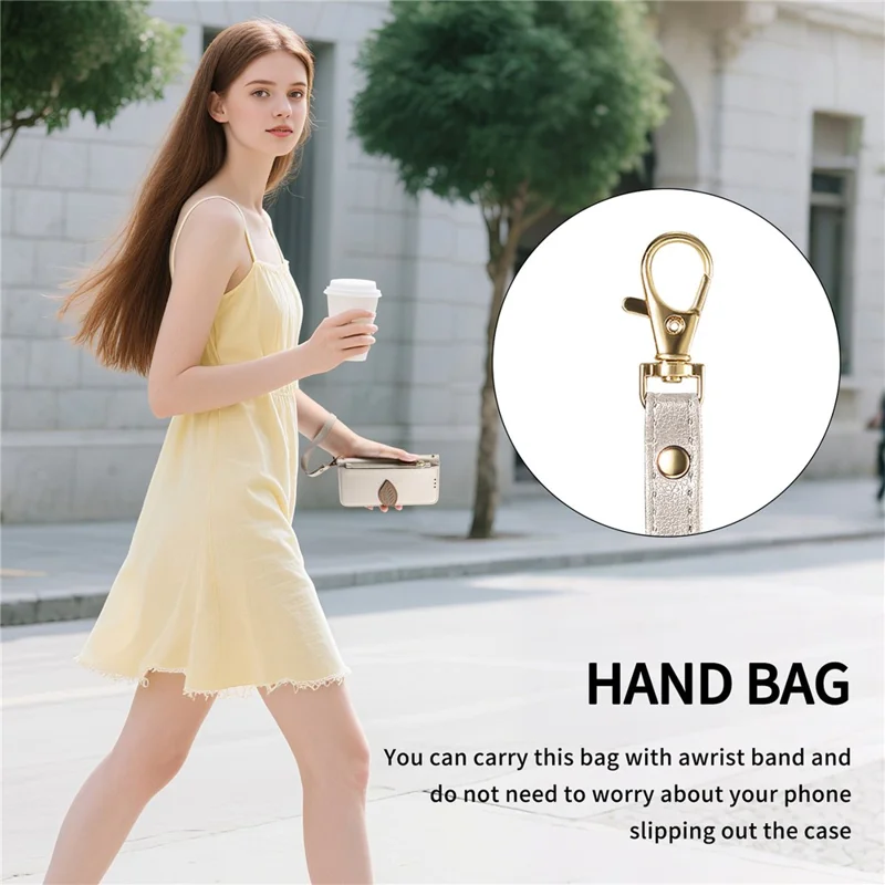 For Samsung Galaxy S25 Edge Stand Case Leaf Shape Magnetic Clasp Leather Phone Cover with Hand Strap - Beige