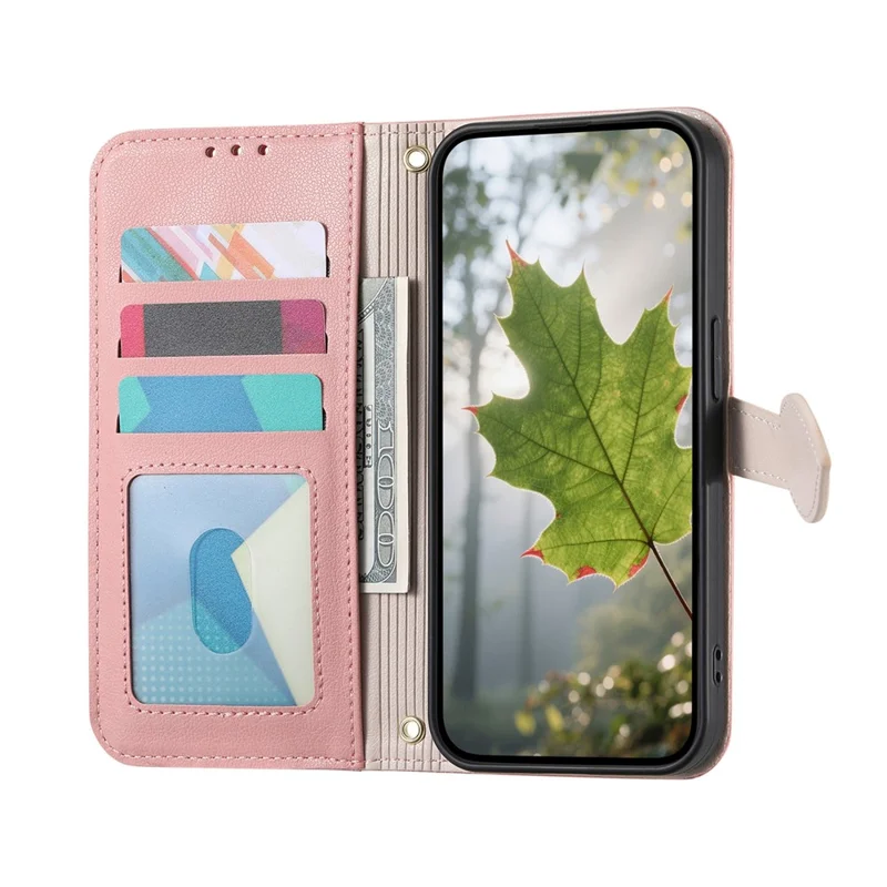 For Honor 400 Pro 5G (Global) Stand Case Leaf Shape Magnetic Clasp Leather Phone Cover with Hand Strap - Rose Gold