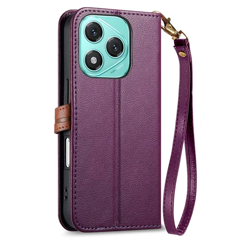 For Honor 400 Lite 5G Stand Case Leaf Shape Magnetic Clasp Leather Phone Cover with Hand Strap - Purple