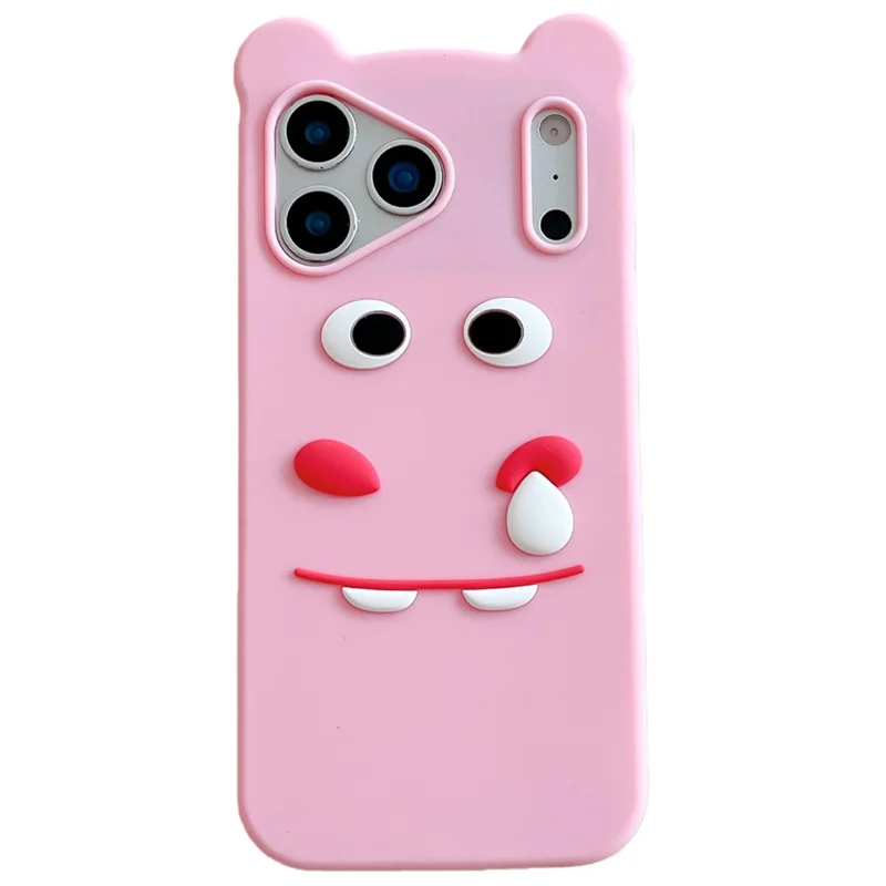For iPhone 17 Pro Max Silicone Case Cute Funny Hippo Design Shockproof Phone Back Cover - Pink