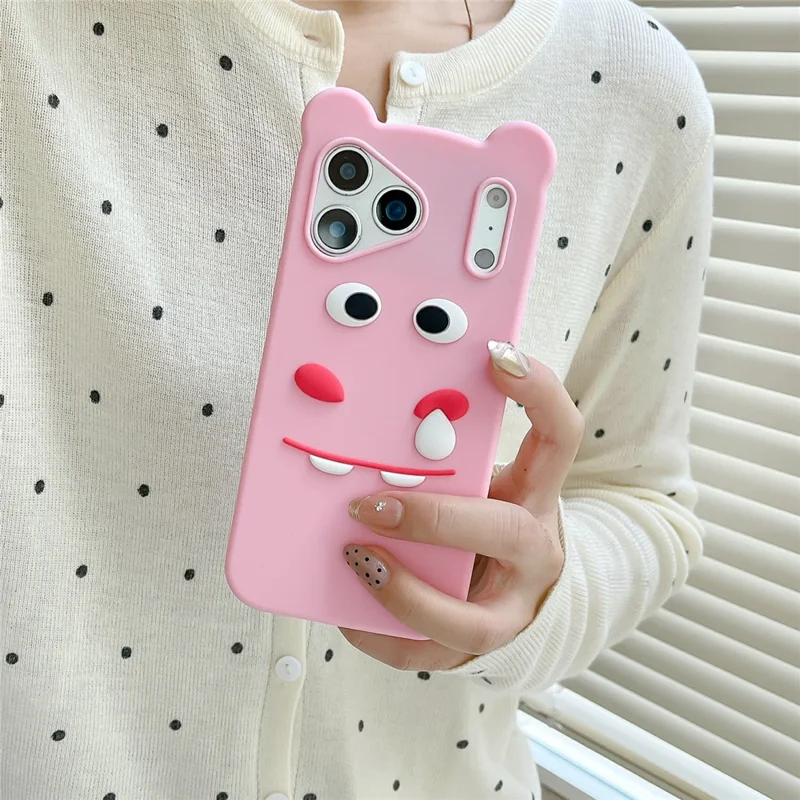 For iPhone 17 Pro Max Silicone Case Cute Funny Hippo Design Shockproof Phone Back Cover - Pink