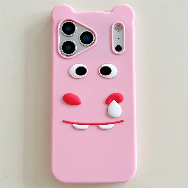 For iPhone 17 Pro Silicone Case Cute Funny Hippo Design Shockproof Phone Back Cover - Pink