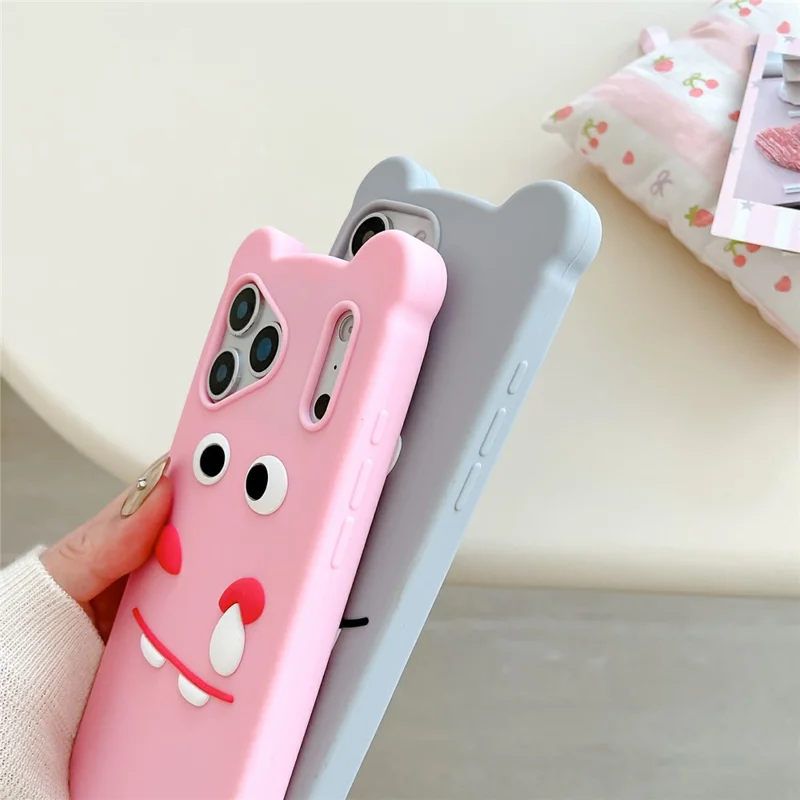 For iPhone 17 Pro Silicone Case Cute Funny Hippo Design Shockproof Phone Back Cover - Pink