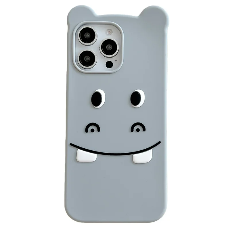 For iPhone 17 Pro Silicone Case Cute Funny Hippo Design Shockproof Phone Back Cover - Grey