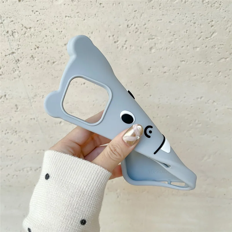 For iPhone 17 Pro Silicone Case Cute Funny Hippo Design Shockproof Phone Back Cover - Grey