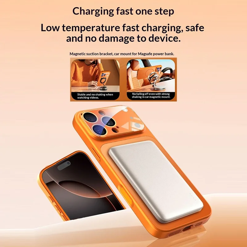 Compra a Granel para Capa Magnética iPhone 15 Pro Max Transformar em Capa de Telefone TPU + PC para 17 Pro Max com Filme de Lente de Vidro - Laranja