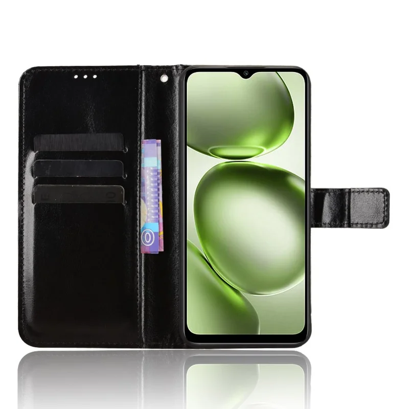 Futerał z syntetycznej skóry PU do itel A100C 4G z paskiem, tekstura Crazy Horse, etui portfelowe na telefon - Czarny