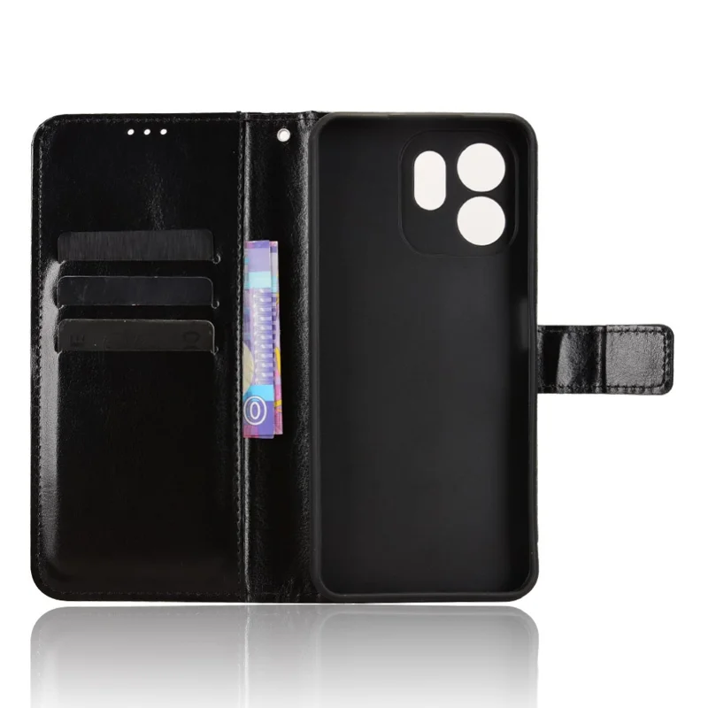 Futerał z syntetycznej skóry PU do itel A100C 4G z paskiem, tekstura Crazy Horse, etui portfelowe na telefon - Czarny