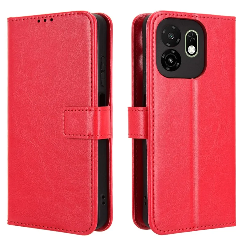 For itel A100C 4G PU Leather Case with Strap Crazy Horse Texture Phone Wallet Cover - Red