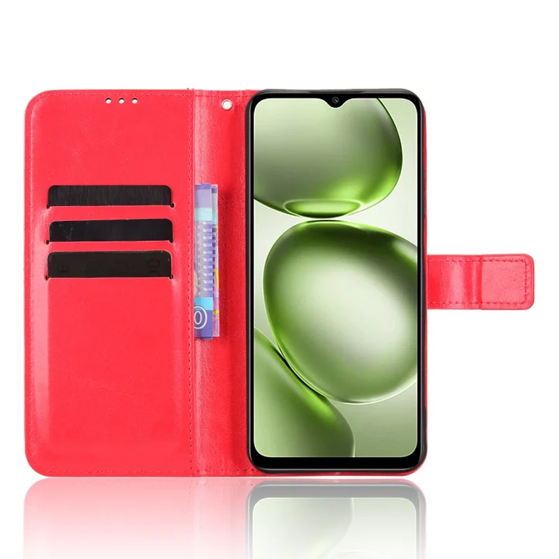 For itel A100C 4G PU Leather Case with Strap Crazy Horse Texture Phone Wallet Cover - Red