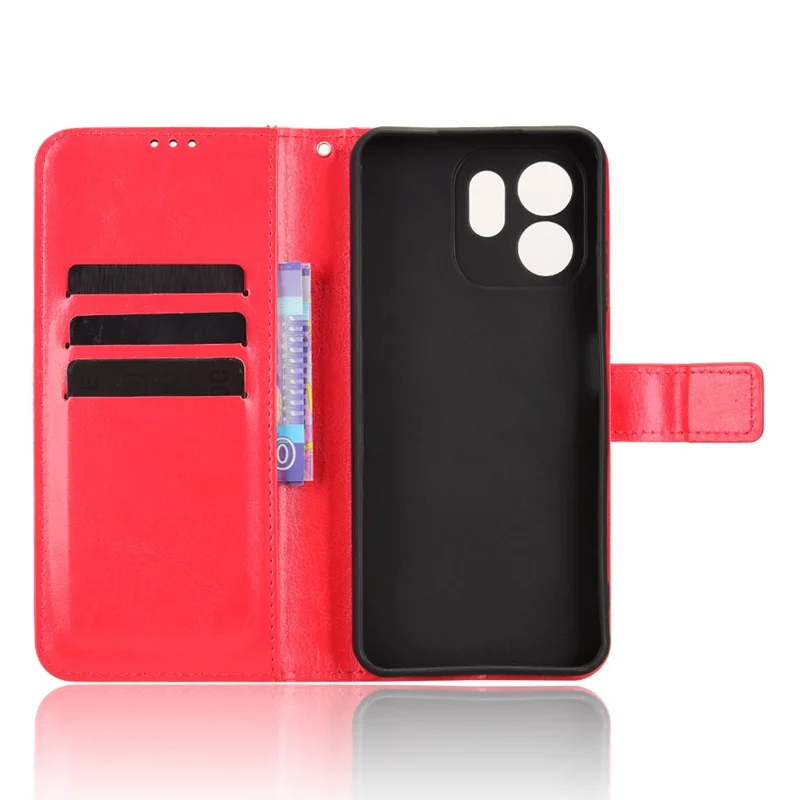 For itel A100C 4G PU Leather Case with Strap Crazy Horse Texture Phone Wallet Cover - Red