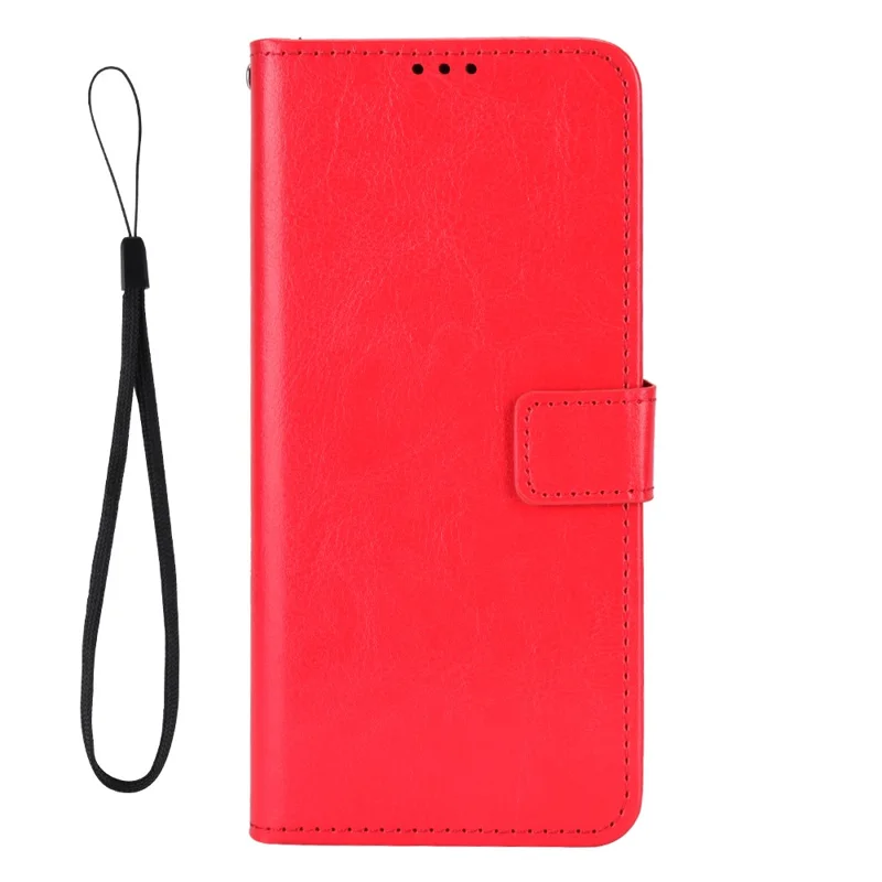 For itel A100C 4G PU Leather Case with Strap Crazy Horse Texture Phone Wallet Cover - Red