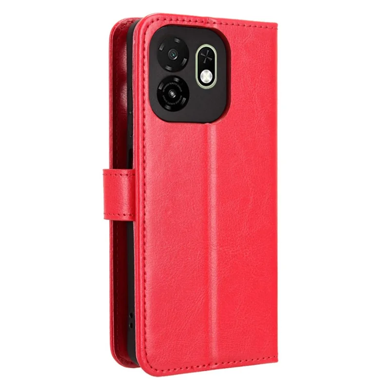 For itel A100C 4G PU Leather Case with Strap Crazy Horse Texture Phone Wallet Cover - Red
