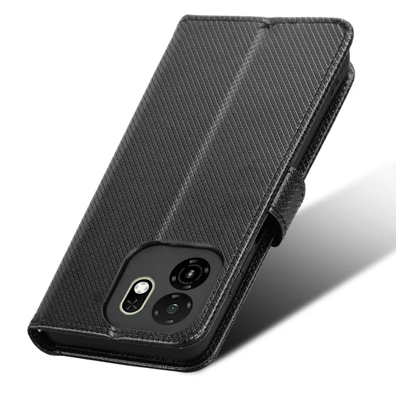 For itel A100C 4G Leather Wallet Case with Strap Diamond Texture Phone Cover - Black