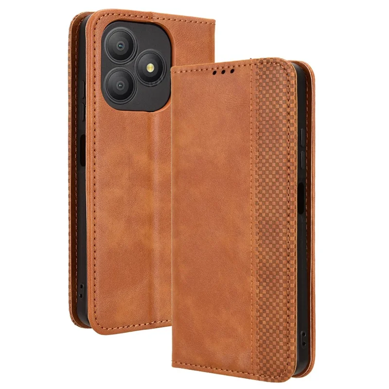 For Blackview Wave 9C Leather Case Wallet Stand Retro Texture Phone Cover - Brown