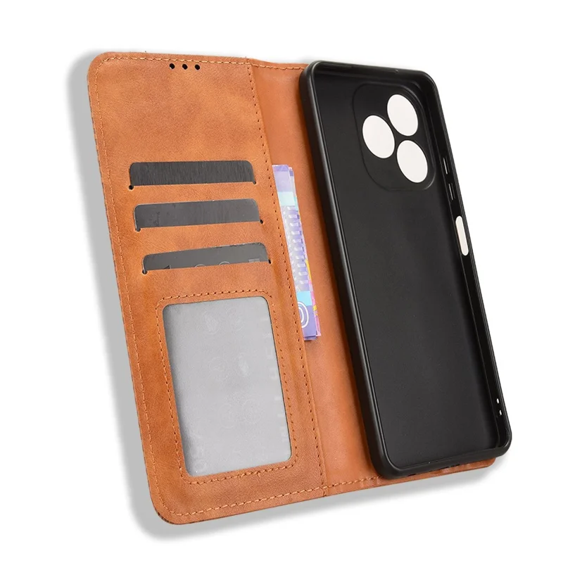 For Blackview Wave 9C Leather Case Wallet Stand Retro Texture Phone Cover - Brown