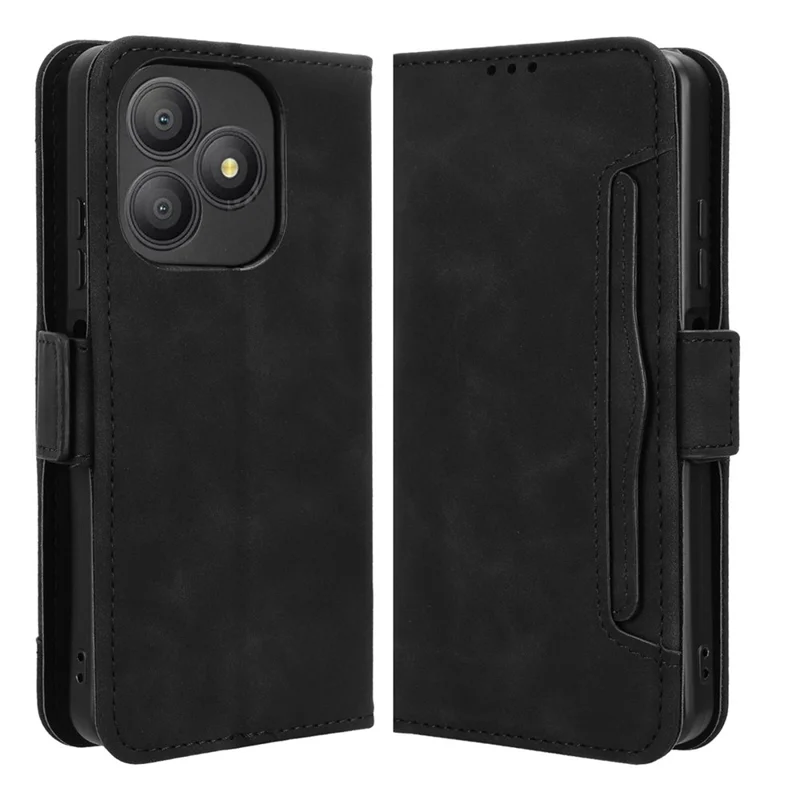 For Blackview Wave 9C Leather Case Phone Wallet Cover with Multiple Card Slots - Black