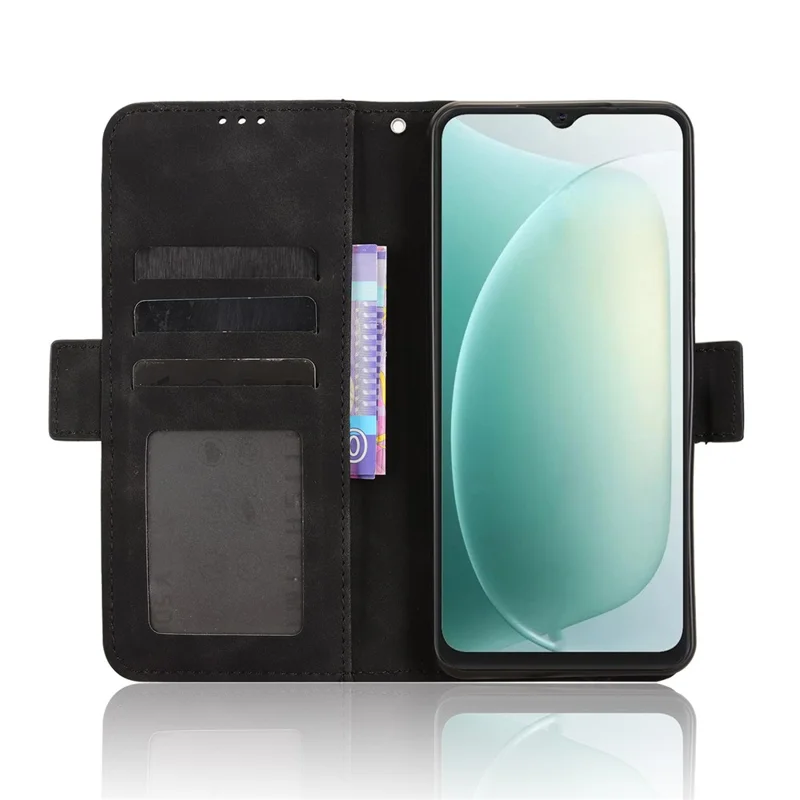 For Blackview Wave 9C Leather Case Phone Wallet Cover with Multiple Card Slots - Black