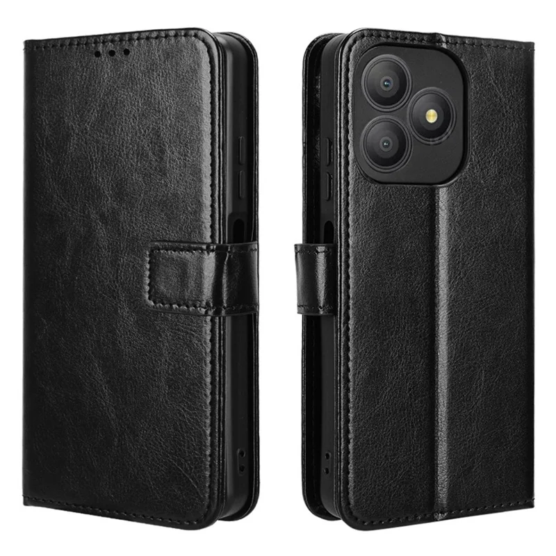 Étui en cuir PU Blackview Wave 9C avec sangle Texture cheval fou Housse de portefeuille pour téléphone - Noir