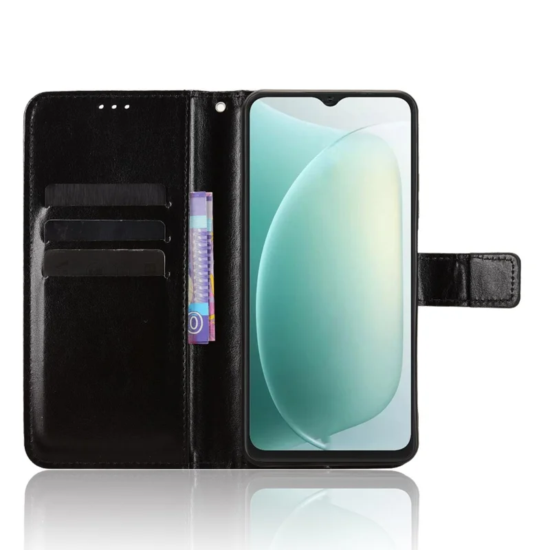 Étui en cuir PU Blackview Wave 9C avec sangle Texture cheval fou Housse de portefeuille pour téléphone - Noir