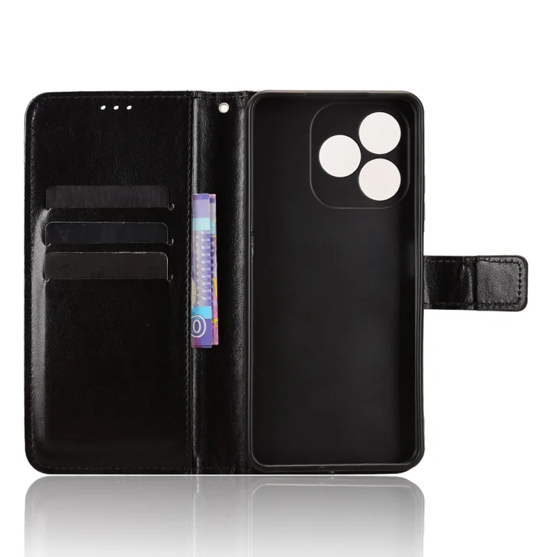 Étui en cuir PU Blackview Wave 9C avec sangle Texture cheval fou Housse de portefeuille pour téléphone - Noir