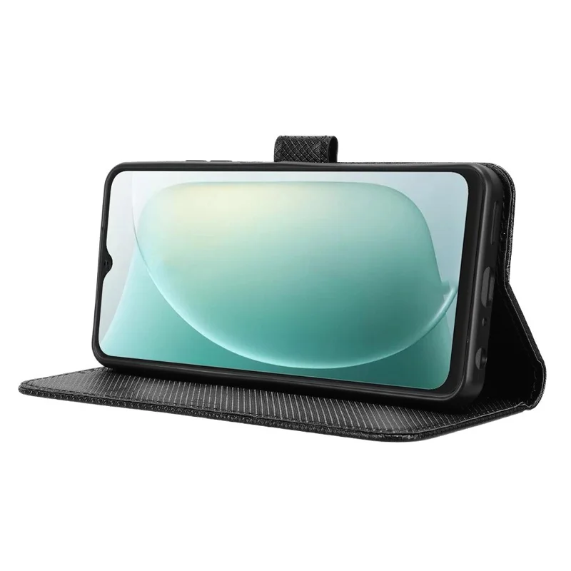 For Blackview Wave 9C Leather Wallet Case with Strap Diamond Texture Phone Cover - Black