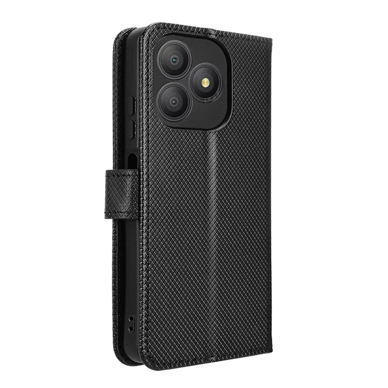 For Blackview Wave 9C Leather Wallet Case with Strap Diamond Texture Phone Cover - Black