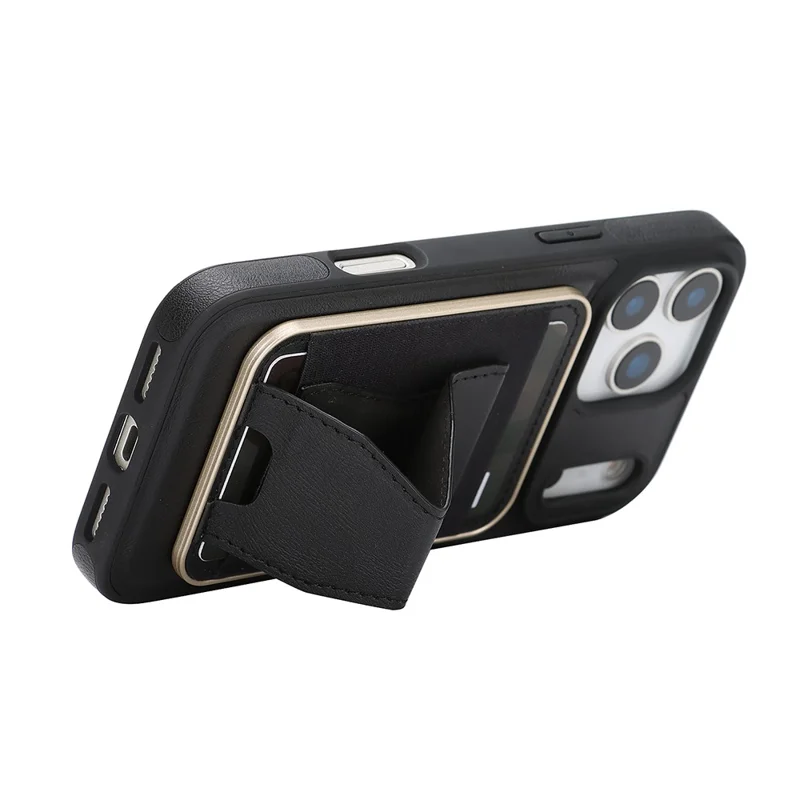 Custodia per iPhone 17 Pro Max compatibile con MagSafe, cover posteriore in pelle con portacarte staccabile e supporto - Nero