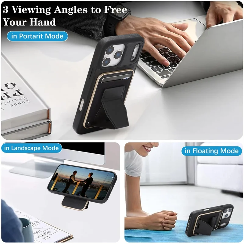 Custodia per iPhone 17 Pro Max compatibile con MagSafe, cover posteriore in pelle con portacarte staccabile e supporto - Nero