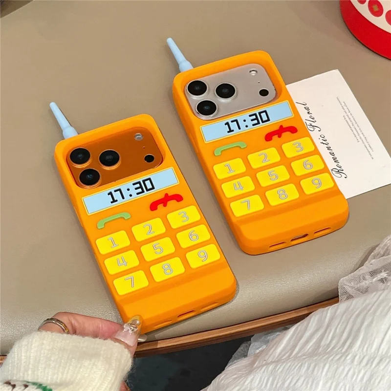 For iPhone 17 Pro Max Silicone Case Cute Orange Telephone Design Shockproof Phone Back Cover